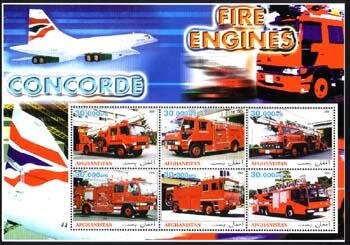 Mini Sheet, Fire Engines, Cinderellas,  , Fire-brigade