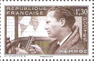 Stamp, Aviation: Jean Mermoz, France,  , Aircraft, Aviation, Famous People, Globes, Maps