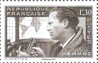 Stamp, Aviation: Jean Mermoz, France,  , Aircraft, Aviation, Famous People, Globes, Maps, Pilots