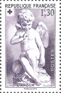 Stamp, French Red Cross: Cupid, France,  , Angels, Red Cross and Red Crescent, Sculptures