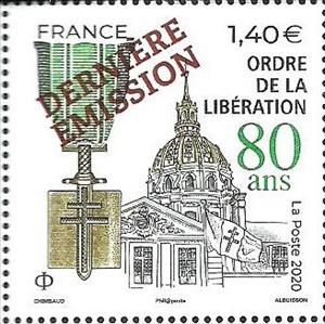 Stamp, Order of the Liberation, 80th Anniversary Overprinted, France,  , Buildings, Churches - Cathedrals - Basilicas - Chapels, Medals and Marks of Honour