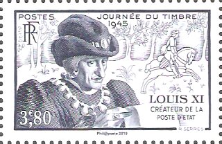 Stamp, Postal History: Louis XI, France,  , Animals (Fauna), Famous People, Horses, Kings, Mammals, Postal History, Royalty, Stamp Day