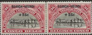 Se-tenant, type "Mols" Belgian Congo overprint, Ruanda-Urundi,  , Canoeing, Ships