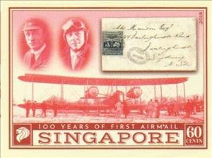 Stamp, Centenary of First Airmail Flight to Singapore, Singapore,  , Aircraft, Anniversaries and Jubilees, Aviation, Maps, Postal History