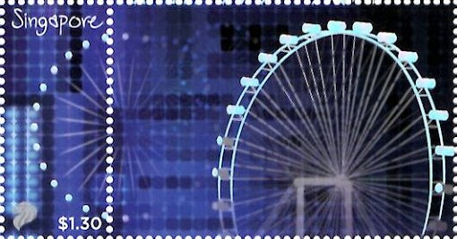 Stamp with Attached Label, Light Up Singapore, Singapore,  , Townscapes / City Views