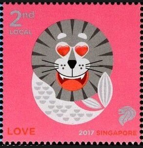 Stamp, Merlion Love, Singapore,  , Greetings, Mascots