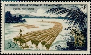 Stamp, Flottage du bois-Timber floating, French Colonies,  , Landscapes, Forestry, Rivers
