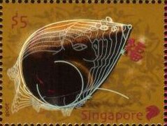 Stamp, Year Of The Rat, Singapore,  , Animals (Fauna), Chinese New Year, Chinese Zodiac, Mammals, New Year, Rats, Stylized Animals, Zodiac