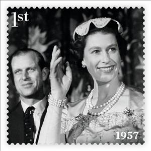 Stamp, Queen Elizabeth II in 1957, United Kingdom of Great Britain & Northern Ireland,  , Famous People, Queens, Royalty