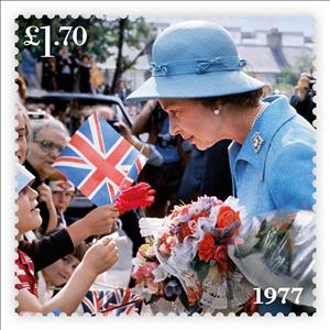 Stamp, Queen Elizabeth II in 1977, United Kingdom of Great Britain & Northern Ireland,  , Famous People, Queens, Royalty
