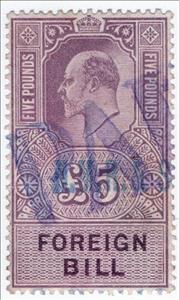 Stamp, King Edward VII Foreign Bill £5, United Kingdom- Revenue Stamps,  , Kings