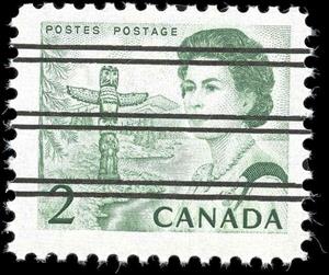Stamp, QE II, totem pole and forest region on the Pacific coast, Canada,  , Famous People, Heads of State, Queens, Royalty, Women