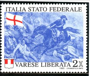 Stamp, Italia Stato Federale Varese Liberata, Cinderellas,  , Battle, Coats of Arms, Flags, Horses, Liberations
