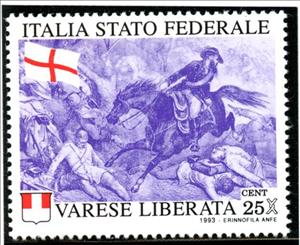 Stamp, Italia Stato Federale Varese Liberata, Cinderellas,  , Battle, Coats of Arms, Flags, Horses