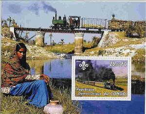 Souvenir Sheet, Locomotives, Cinderellas,  , Bridges, Locomotives, Women