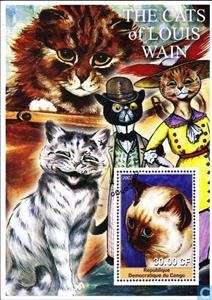 Souvenir Sheet, The cats of Louis Wain, Cinderellas,  , Art, Cats