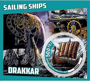 Souvenir Sheet, Transport Sailing ships, Cinderellas,  , Sailing Ships, Ships