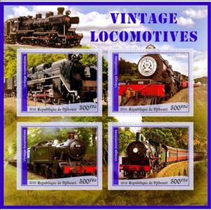Mini Sheet, Transport Vintage locomotives II, Cinderellas,  