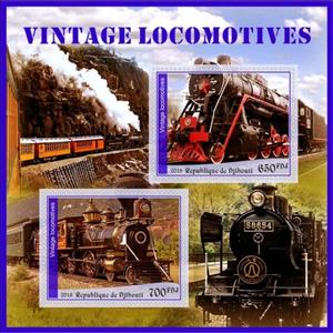 Mini Sheet, Transport Vintage locomotives II, Cinderellas,  