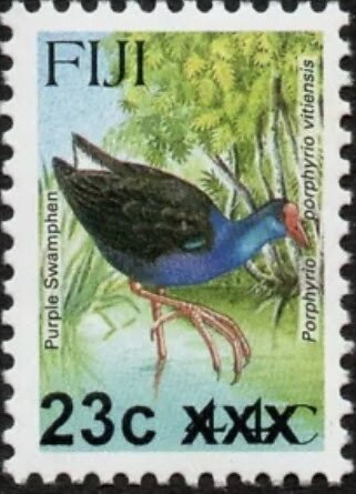 Purple Swamphen (Porphyrio porphyrio) Surcharged 23c xxx