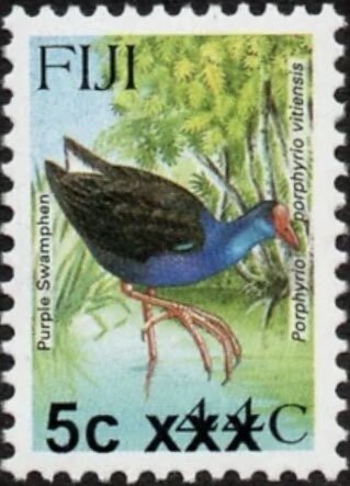 Purple Swamphen (Porphyrio porphyrio) Surcharged 5c xxx