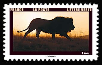 Stamp, African Lion (Panthera leo), France,  , Animals (Fauna), Лев, Mammals, Wild Cats