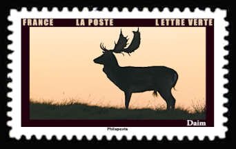 Stamp, Fallow Deer (Dama dama), France,  , Animals (Fauna), Deer, Mammals