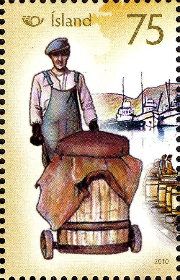 Man rolling herring barrel