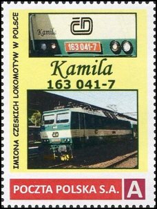 Stamp, Names of Czech locomotives in Poland Kamila 163 041-7, Personalized and Private Mail Stamps,  , Locomotives, Railways