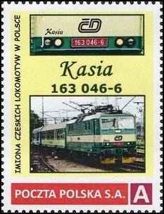 Stamp, Names of Czech locomotives in Poland Kasia 163 046-6, Personalized and Private Mail Stamps,  , Locomotives, Railways