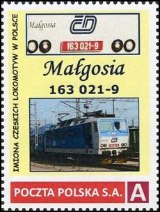 Stamp, Names of Czech locomotives in Poland Małgosia 163 021, Personalized and Private Mail Stamps,  , Locomotives, Railways