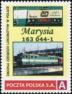 Stamp, Names of Czech locomotives in Poland Marysia 163 044-1, Personalized and Private Mail Stamps,  , Locomotives, Railways