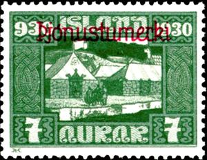 Stamp, Overprint, Iceland,  , Houses