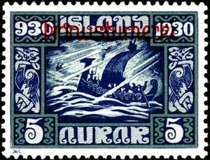 Stamp, Overprint, Iceland,  , Ships, Viking Era, Sailing Ships