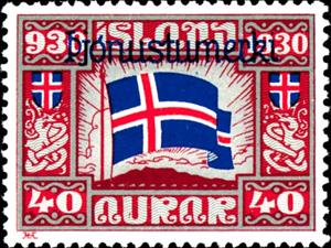 Stamp, Overprint, Iceland,  , Flags