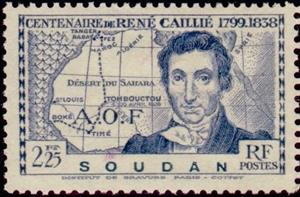 Stamp, Rene Caillie and Map of Northwestern Africa, French Colonies,  