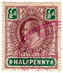 Stamp, King Edward VII (1841-1910), Cape of Good Hope- Revenue Stamps,  , Crowns and Coronets, Famous People, Heads of State, Kings, Men, Royalty