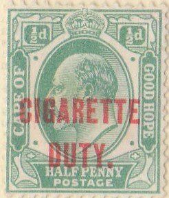 Overprinted "Cigarette Duty" (2.5mm high) in red