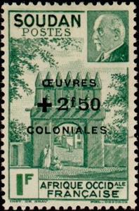 Stamp, Door of Djenne and effigy of Marshal Petain (SOUDAN), French Colonies,  