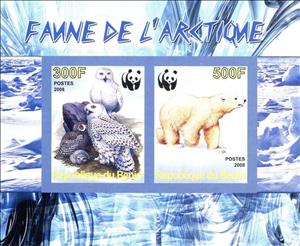 Mini Sheet, Owls and Bear Polar, Cinderellas,  , Animals (Fauna), Birds, Owls, Polar Bears