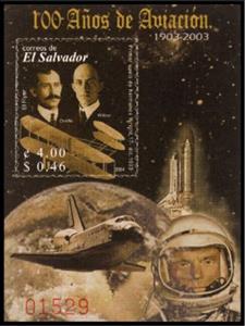 Souvenir Sheet, 100 Years of Aviation, El Salvador,  , Anniversaries and Jubilees, Aviation, Famous People, Pilots