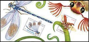 Souvenir Sheet, Dragonfly and Melolontha, souvenir philatélique, France,  , Animals (Fauna), Beetles, Dragonflies, Insects
