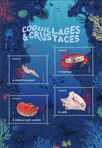 Souvenir Sheet, Molluscs and Crustaceans, France,  , Animals (Fauna), Crustaceans, Molluscs
