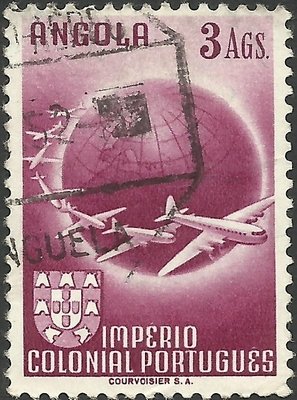 Stamp, Planes circling globe, Angola,  , Aviation, Aircrafts