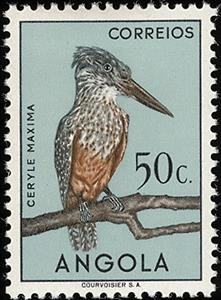 Stamp, African Giant Kingfisher (Ceryle maxima), Angola,  , Birds, Animals (Fauna), Kingfishers