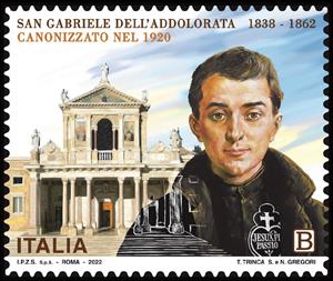 Stamp, Gabriele dell'Addolora (Francesco Possenti), 160th Anniv, Italy,  , Churches - Cathedrals - Basilicas - Chapels, Famous People, Saints