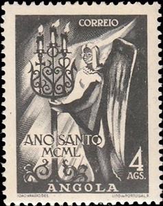 Stamp, Angel with candlestick, Angola,  , Religion, Angels, Holy Year, Lamps and Candles