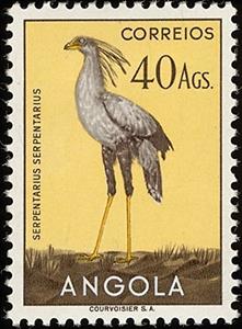 Stamp, Sectretarybird (Sagittarius serpentarius), Angola,  , Birds, Animals (Fauna)