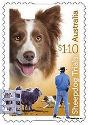 Stamp, Brown-and-White Border Collie, Australia,  , Dogs, Sheep