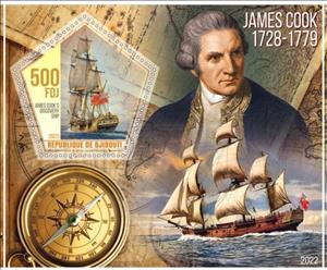 Souvenir Sheet, Great People James Cook, Cinderellas,  , Explorers, Sailing Ships, Ships